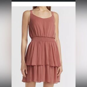 Express Textured Tiered Ruffle Fit And Flare Sleeveless Dress Rose Pink Sz  M